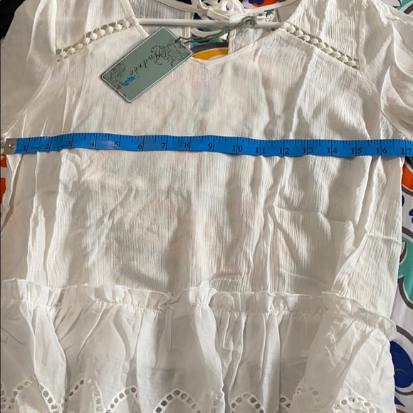 White Bohemian Eyelet Detail Peasant Peplum Blouse - Picture 7 of 8